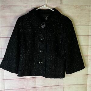 Style & Co. Black Sparkle Buttoned‎  3/4” Sleeve Cropped Jacket Blazer Size 12P